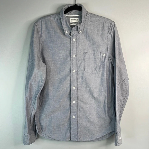 TIMBERLAND Mens Brushed Cotton Button Down Shirt Long Sleeve Logo Slim Fit S - Picture 13 of 13